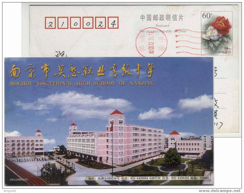 China 2001 Nanjing Vocational High School Postal Stationery Card Basketball - Baloncesto