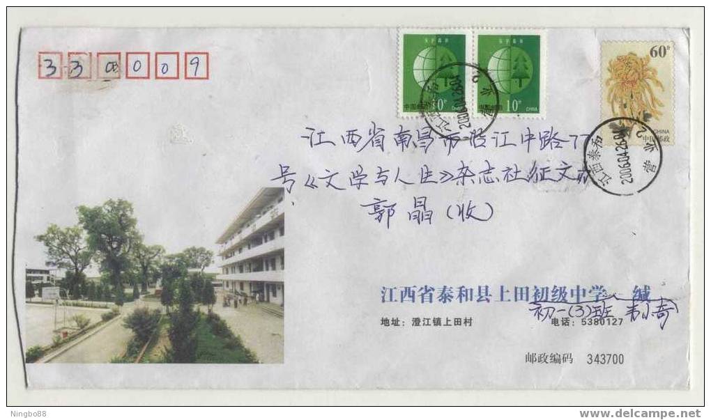 China 2003 Shangtian Primary School Postal Stationery Envelope Simply Basketball Stand - Basket-ball
