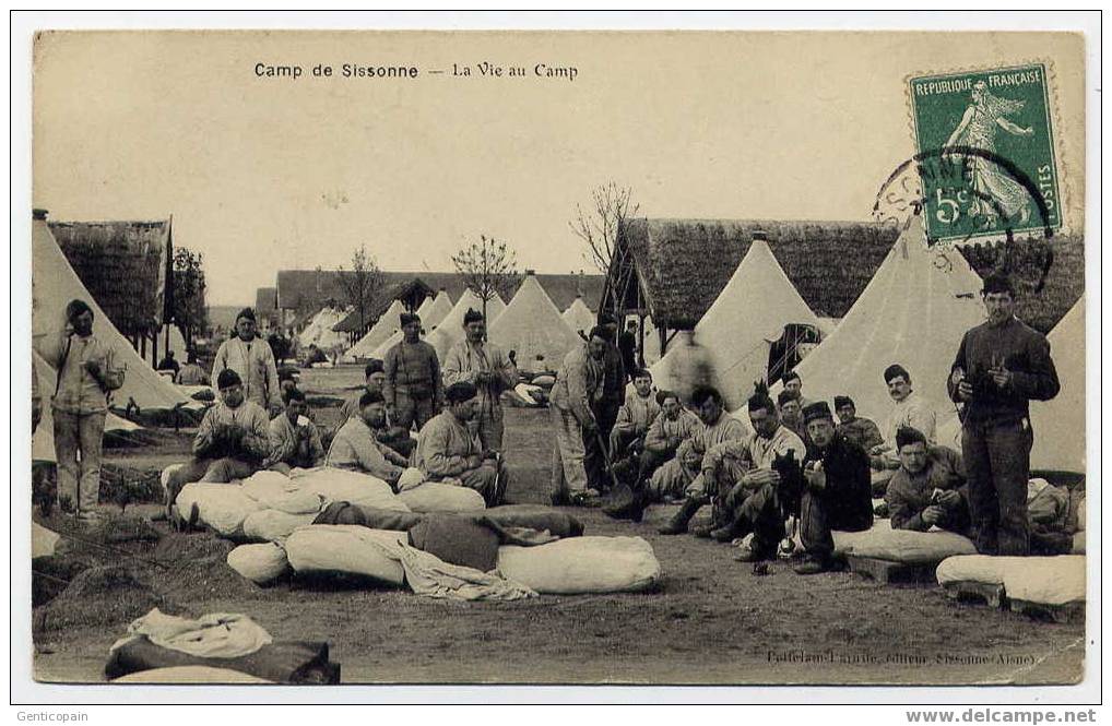 H55 - CAMP De SISSONNE - La Vie Au Camp ((1909 - TRES BEAU PLAN - Oblitération De Sissonne) - Sissonne