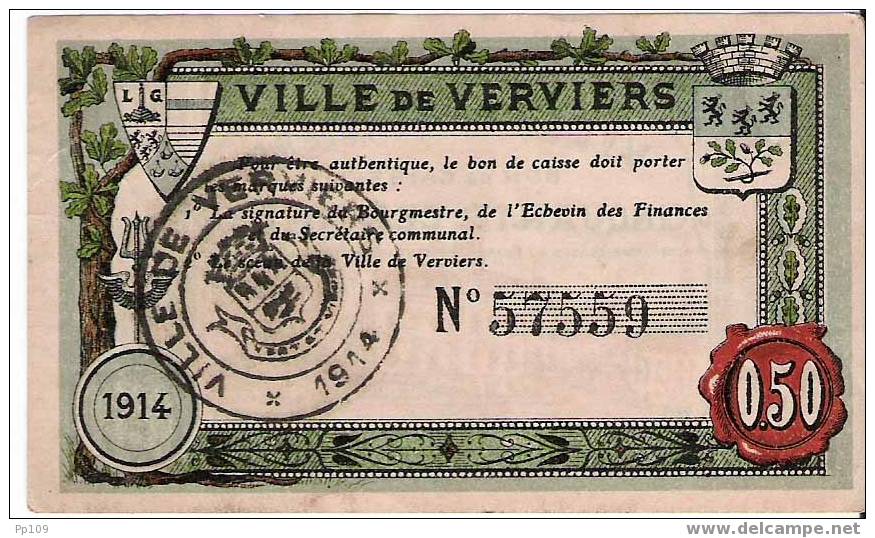 Bon De Caisse (50 Centimes) Remboursable Lors Du Rétablissement De La Situation - Verviers Le 15 IX 1914 - Altri & Non Classificati