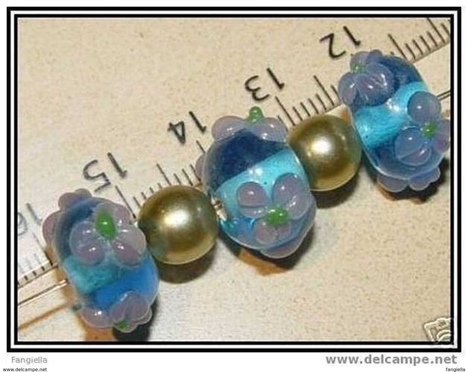 2 Perle à La Lampe - Lampwork - Artisanale Bleu Rose Environ 14x9mm - Perlas