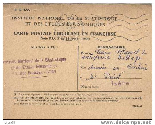 CARTE POSTALE EN FRANCHISE - Lettres Civiles En Franchise