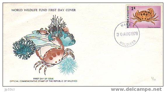 Crabe Sur FDC Des Maldives Avec Cachet Malé Du 30/8/19+78 (WWF First Day Cover) - Crustacés