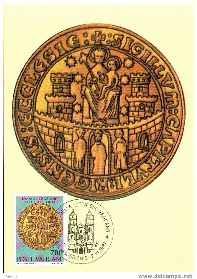 VATICAN CARTE MAXIMUM NUM.YVERT 809 800 ANS DE L EVANGELISATION DE LA LETTONIE SCEAU DU CHAPITRE DE RIGA - Cartes-Maximum (CM)