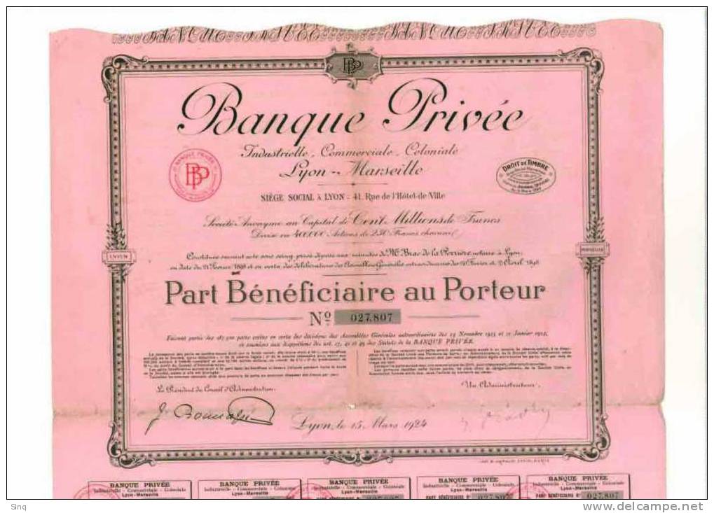 Banque Privée , Industrielle Commerciale, Coloniale 1924 - Banca & Assicurazione