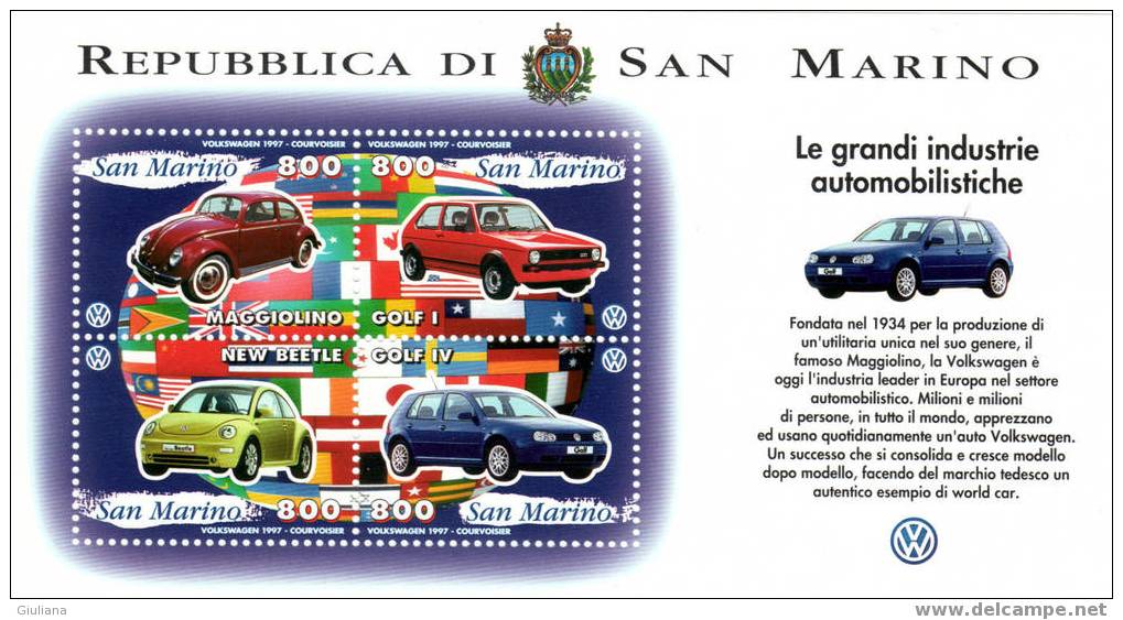 REP. SAN MARINO - Foglietto N. 47**,Sassone, Le Grandi Case Automobilistiche - Auto's