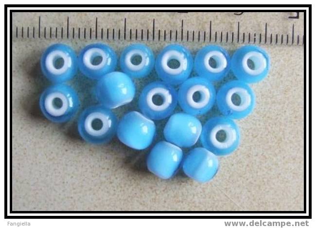 Lot 10 Perles Tchèques Bleues Trou Blanc Environ 6x5mm - Parels