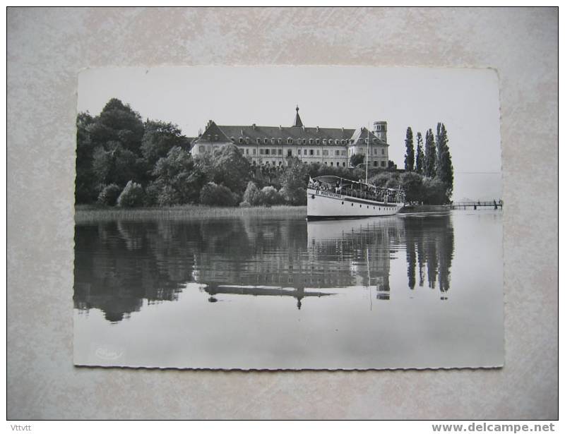 Le Lac Du Bourget :  L'Abbaye Et Le Bateau D'Hautecombe (circulée) Photographie Véritable. Dentelée. - Le Bourget Du Lac