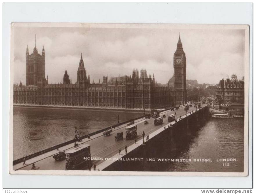 London - Houses Of Parliament And Westminster Bridge  - Real Photograph Post Card - Houses Of Parliament