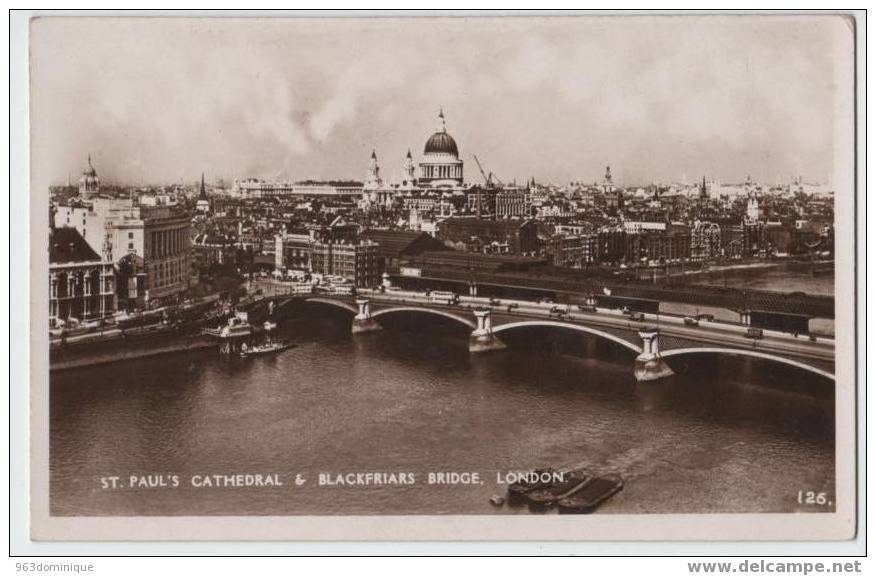 London - St. Paul's Cathedral & Blackfriars Bridge   - Real Photograph Post Card - St. Paul's Cathedral