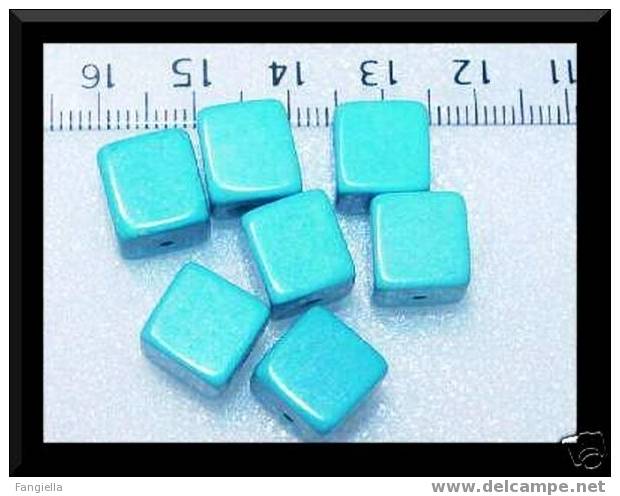 Perle Cube (1) En Véritable Turquoise Bleue 10 X 10mm - Perlen