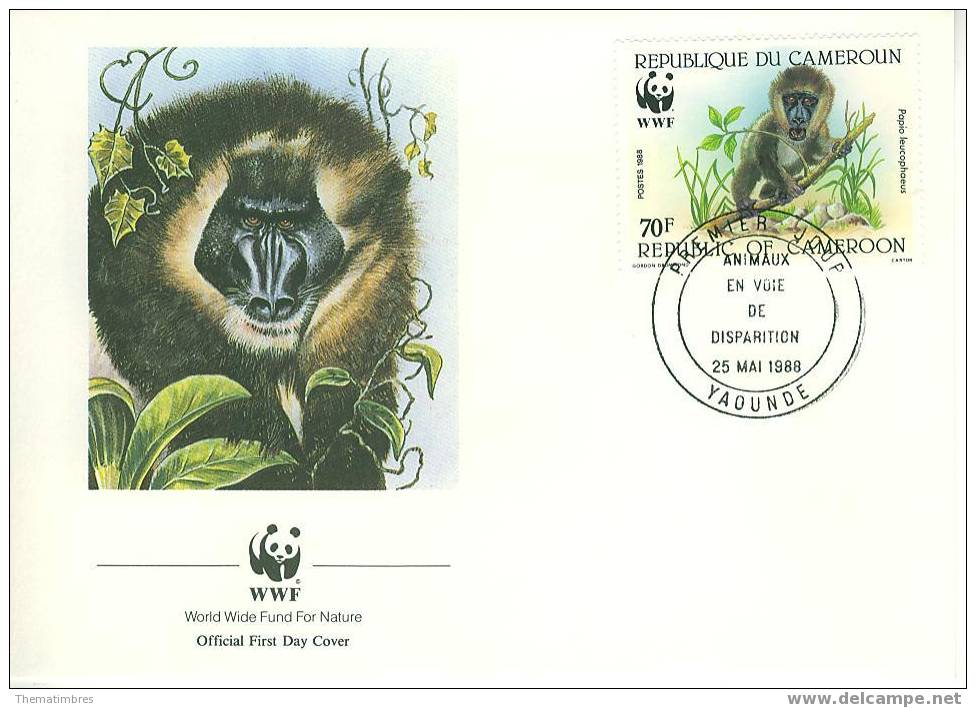 W0501 Mandrill Papio Leucophaeus 1988 Cameroun FDC Premier Jour WWF - Mono