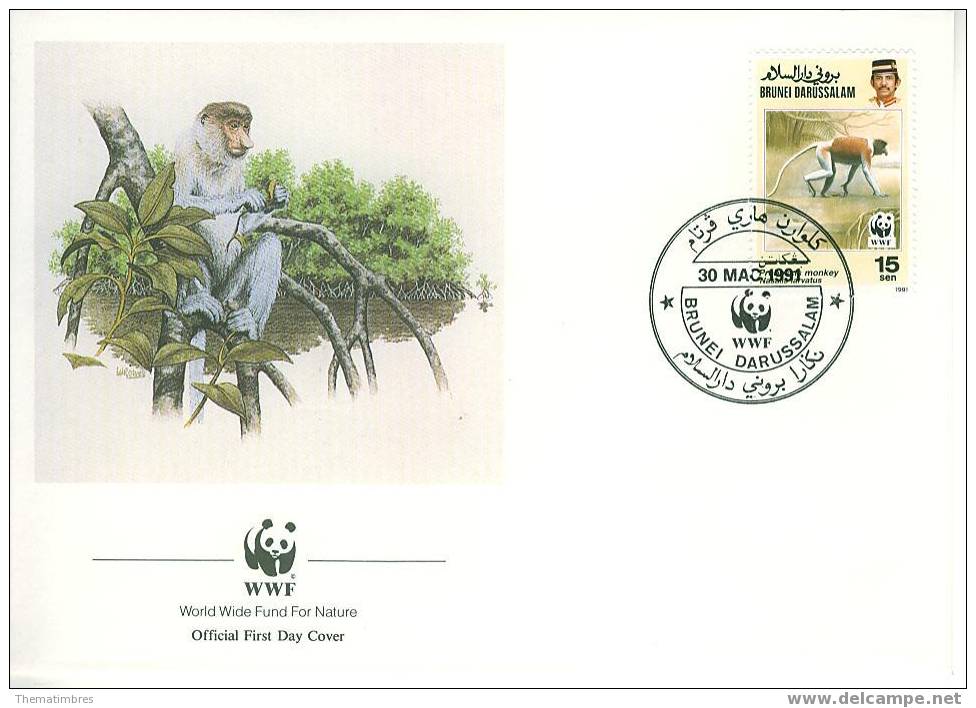 W0507 Nasalis Larvatus Nasique 1991 Brunei FDC Premier Jour WWF - Apen