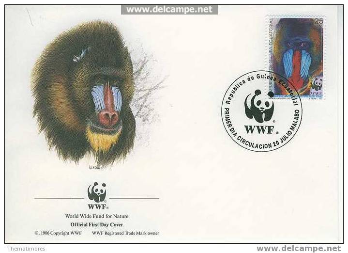 W0331 Mandril Mandrillus Sphinx Guinée Equatoriale 1991 FDC Premier Jour WWF - Singes