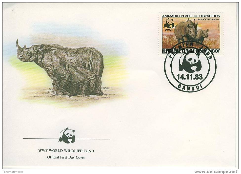 W0755 Rhinoceros Noir Diceros Bicornis Centrafrique 1983 FDC Premier Jour WWF - Rhinozerosse