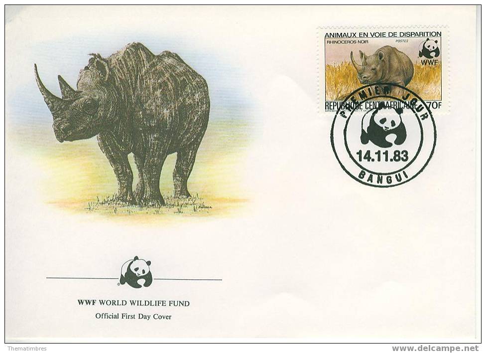W0754 Rhinoceros Noir Diceros Bicornis Centrafrique 1983 FDC Premier Jour WWF - Rhinocéros