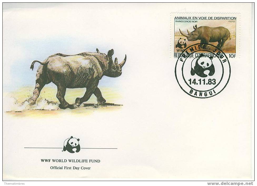 W0752 Rhinoceros Noir Diceros Bicornis Centrafrique 1983 FDC Premier Jour WWF - Rinocerontes