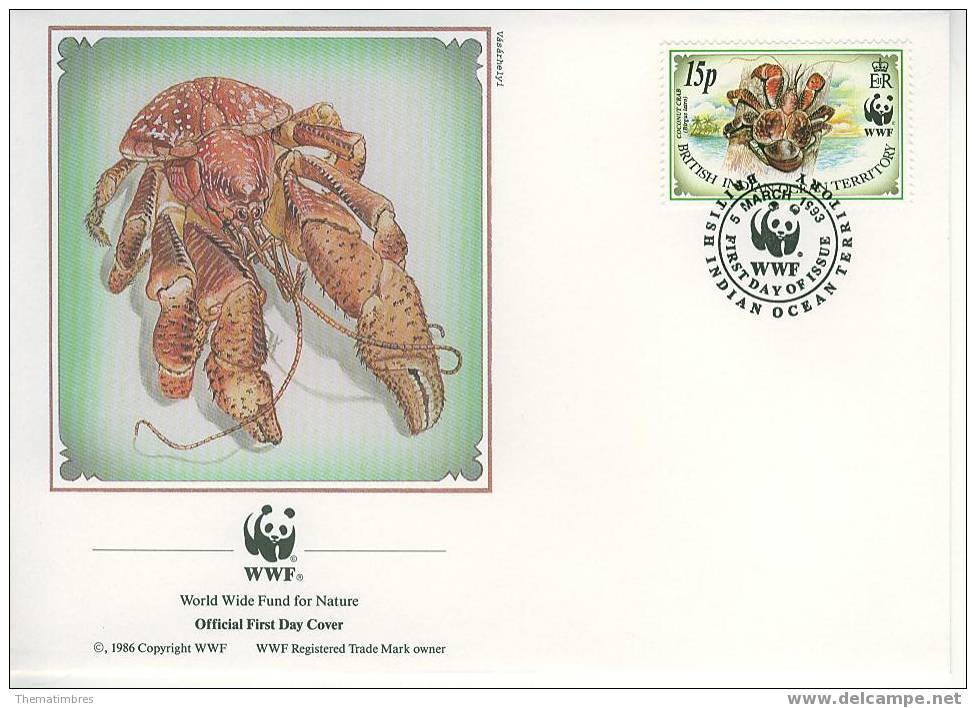 W0663 CRABE DES COCOTIERS BIRGUS LATRO Ocean Indien 1993 WWF FDC Premier Jour - Schaaldieren