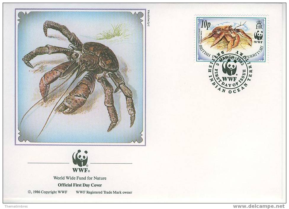 W0662 CRABE DES COCOTIERS BIRGUS LATRO Ocean Indien 1993 WWF FDC Premier Jour - Crostacei