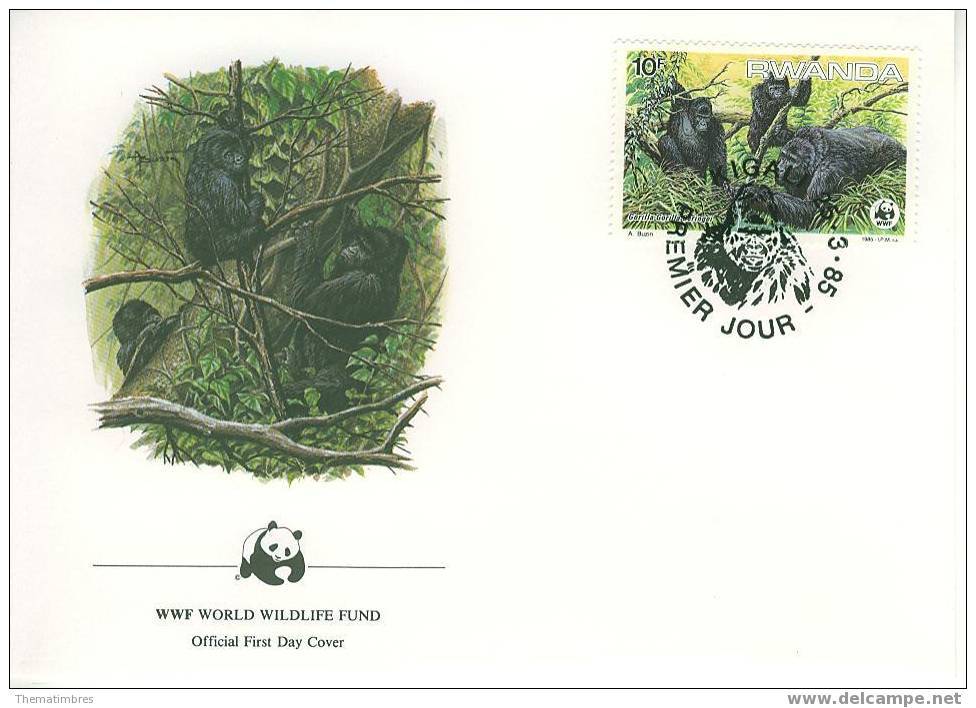 W0515 Gorille Des Montagnes Gorilla Gorilla Beringei 1985 Rwanda FDC Premier Jour WWF - Affen