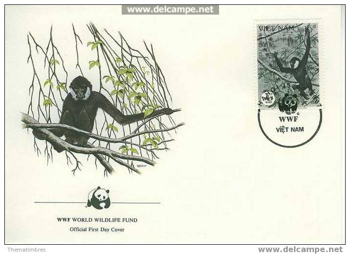 W0448 Gibbon Concolor Gibbons Viet Nam 1987 FDC Premier Jour WWF - Singes