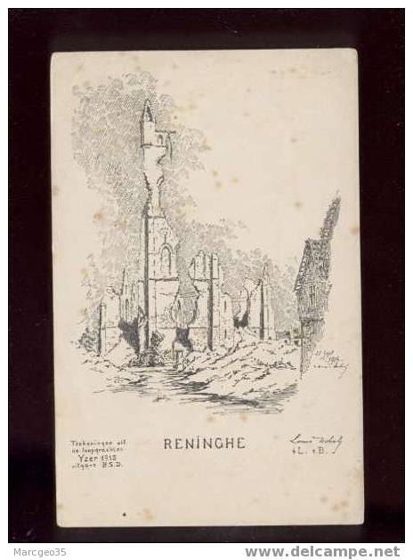 006120 Reninghe Carte Dessinée Par Louis Nobel Yser 1915 Ruines De Guerre - Lo-Reninge