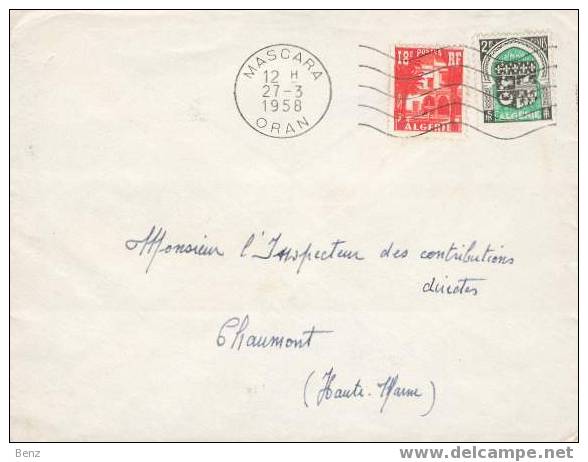 ALGERIE   LETTRE  MASCARA + OMEC Muette.  1958 - Covers & Documents