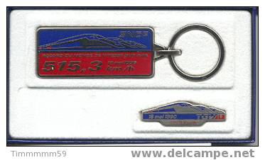 COFFRET Pin's TGV + Port Clefs " 515.30 Km/h Du 18 Mai 1990, Dans Son Coffret - TGV