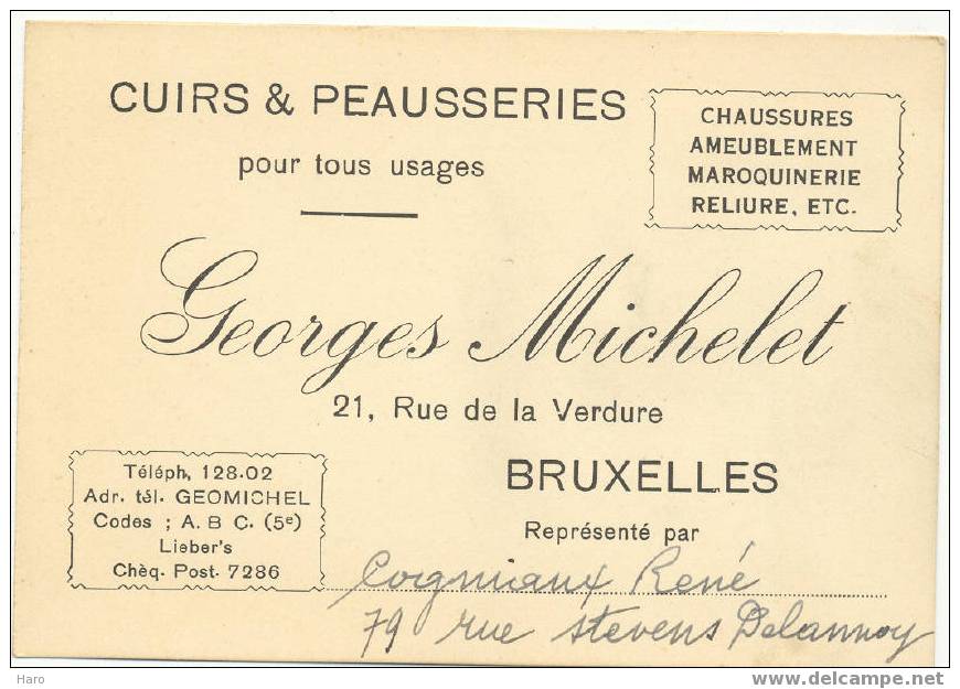 BRUXELLES - Carte De Visite Des Ets G. MICHELET Cuirs Et Peausseries (K115) - Match Tickets