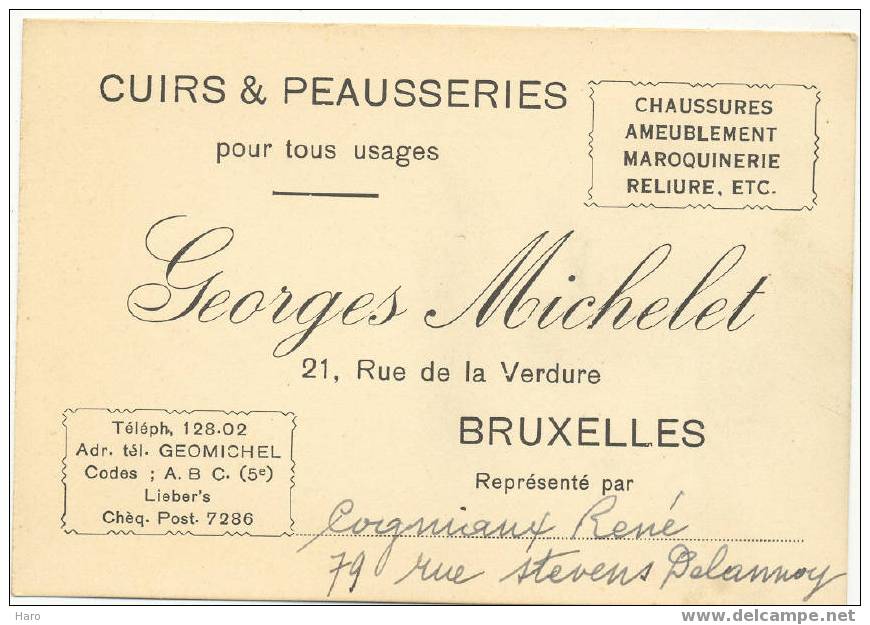 BRUXELLES - Carte De Visite Des Ets G. MICHELET Cuirs Et Peausseries (K115) - Tickets D'entrée