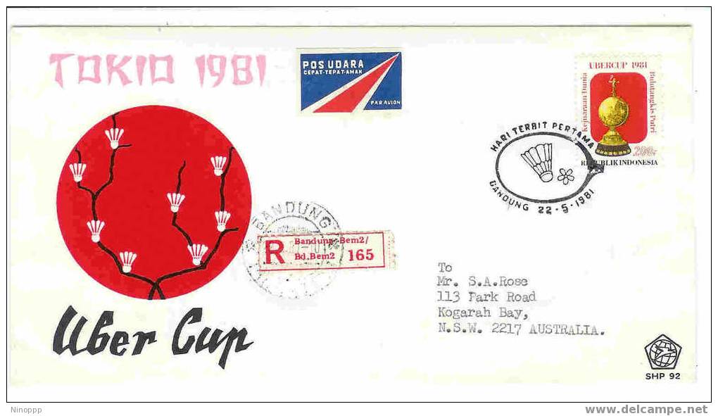 Indonesia-1981 Uber Cup Registered Cover - Other & Unclassified