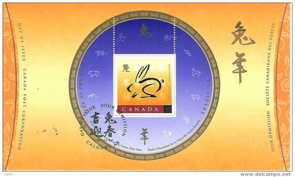 LAPIN FDC BLOC FEUILLET CANADA 1999 ANNEE DU LAPIN  ASTROLOGIE - Lapins