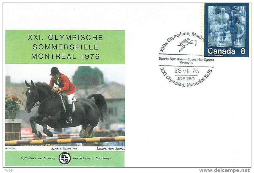 JEUX OLYMPIQUES DE MONTREAL OBLITERATION TEMPORAIRE CANADA 1976 EQUITATION  A BROMONT - Horses