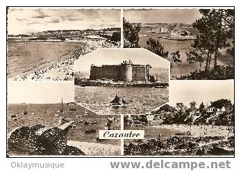 Carte De Carantec  (la Plage Ile Louêt Et Le Chateau Du Taureau Le Port La Plage Blanche) - Carantec