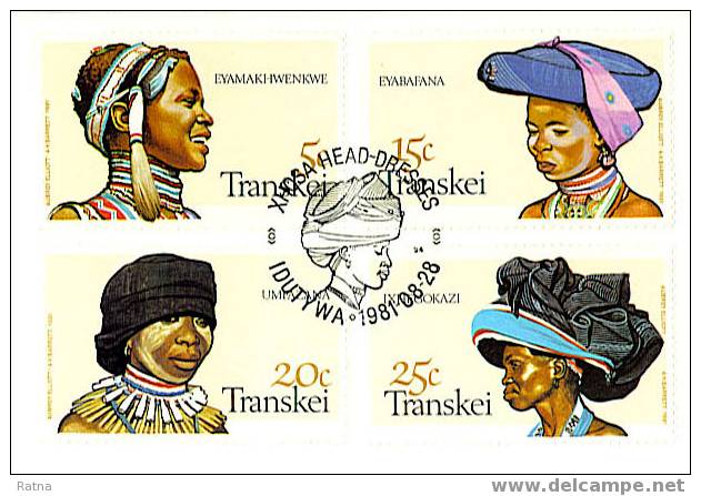 RSA Transkei : FDC Coiffes Traditionnelles, Chapeau, Bandeau, Foulard, Coiffure, - Textil