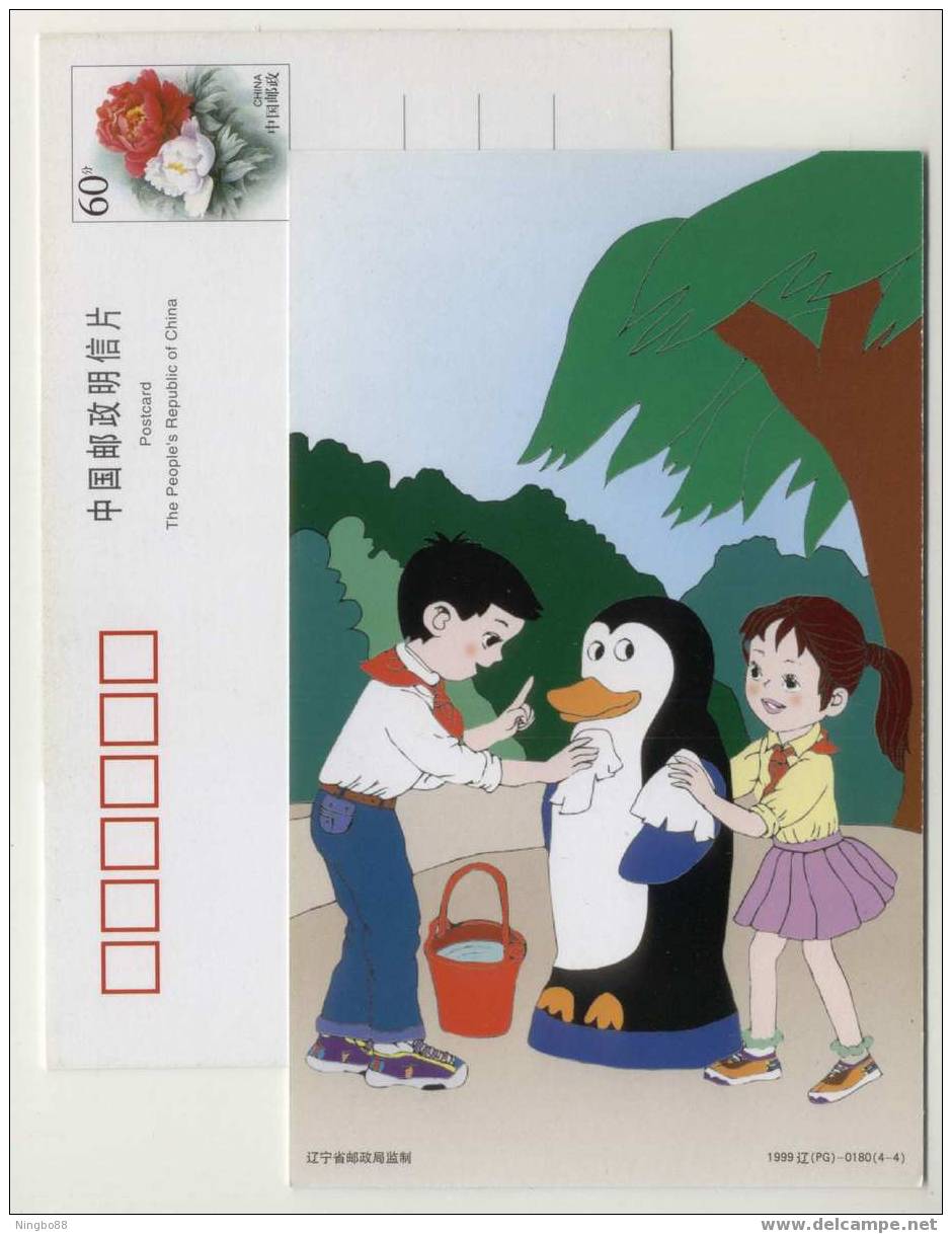 China 1999 Liaoning Post Postal Stationery Card Loving Penguin Pericarp Box - Altri & Non Classificati