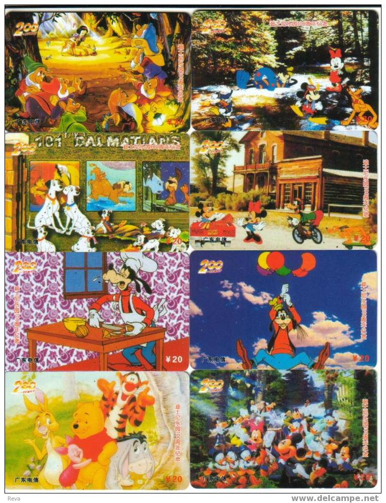 CHINA  SET OF 8  COLOURFUL DISNEY CARTOONS  INCLUDING 101 DALMATIANS  MICKEY MOUSE ETC. - Chine