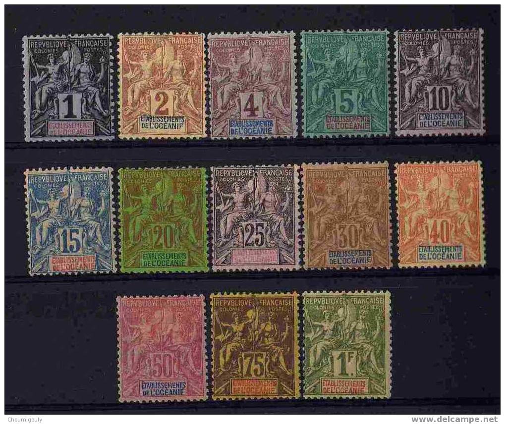 OCEANIE 1892 Y&T 1/13 "SERIE DE 13 VALEURS" NEUFS AVEC TRACE DE CHARNIERE X B/TB/TTB - Autres & Non Classés