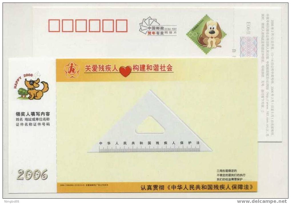 CN 06 Law Of PRC On The Protection Of Disabled Person Advertising Postal Stationery Card Stable Triangle - Handicaps