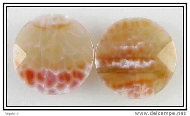 Lot De 2 Pendentifs En Agate "Crab Fire" Facettés Percés Environ 20x5mm 6,8g/34 Carats - Perlen