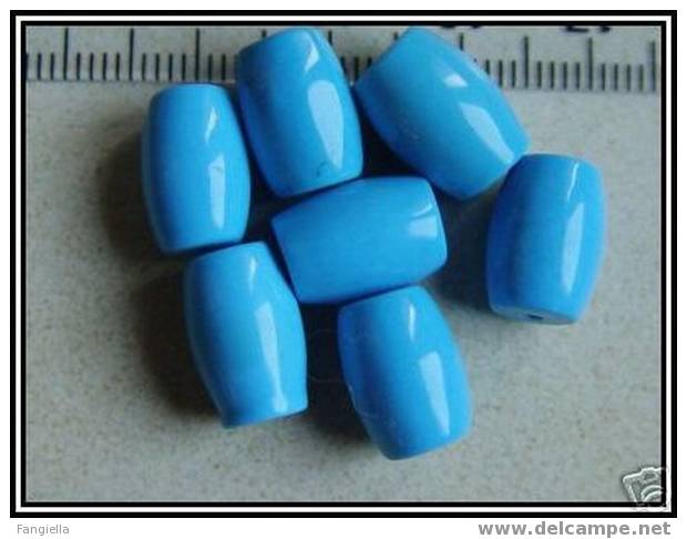 3 Perle Tonneau Véritable Turquoise Bleue Environ 12x9mm - Perles