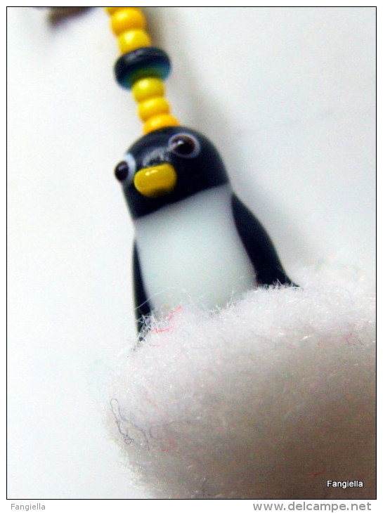 Bijou De Sac Portable Pingouin Perle Artisanale Lampwork Pompon Blanc - Altri & Non Classificati