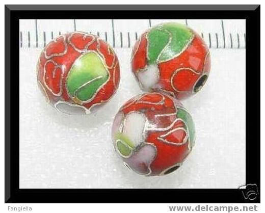 1 Perle Cloisonnée Artisanale (4 Heures De Travail Pour Réaliser Une Perle) 10 Mm Fond Rouge - Pearls