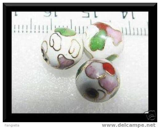 1 Perle Cloisonnée Artisanale (4 Heures De Travail Pour Réaliser Une Perle) 10 Mm Fond Blanc - Parels