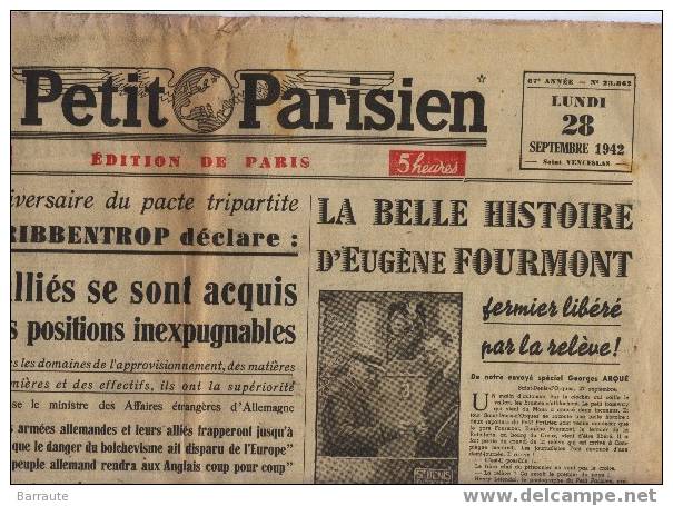 Journal LE PETIT PARISIEN N° 23.862 28/09/1942 - Le Petit Journal