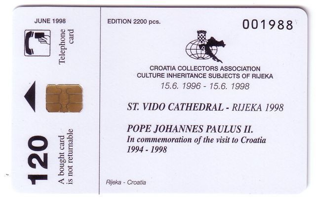 POPE JOHN PAUL II ( Croatia Rare Card Only 2.200 Ex.) * ENGLISH * Pape Papst Papa Karol Wojtyla Jean Juan Pablo Religion - Croacia