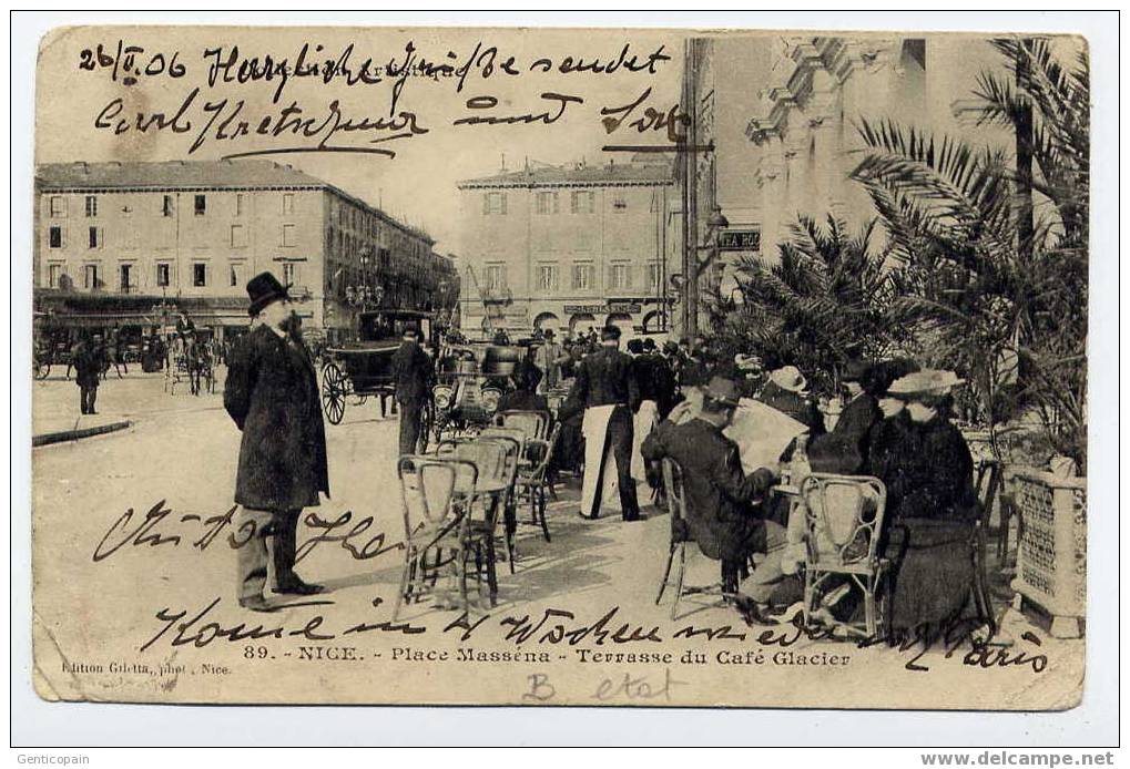 H60 - NICE - Place MASSENA -  Terrasse Du Café Glacier (1906 - Jolie Carte) - Cafés, Hotels, Restaurants