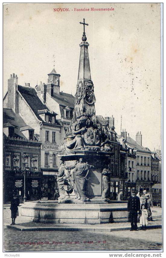 Noyon--1904--Fontaine Monumentale(animée,enfants,enseigne De Magasins) N°10 5è éd Lib G.Gompiègne--belle Carte-- - Noyon