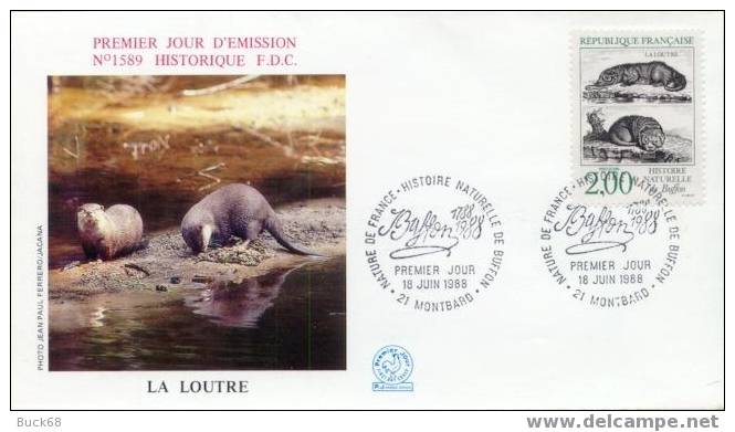 FRANCE Poste 2539 FDC Premier Jour : Histoire Naturelle De Buffon LA LOUTRE Cachet De Paris Du 18 Juin 1988 (1) - Rongeurs