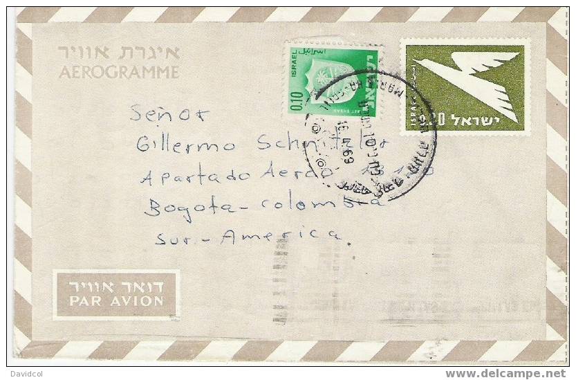 S755.-.ISRAEL- 3  AEROGRAMMES CIRCULATED TO COLOMBIA.   1969 / 1980 .- - Lettres & Documents